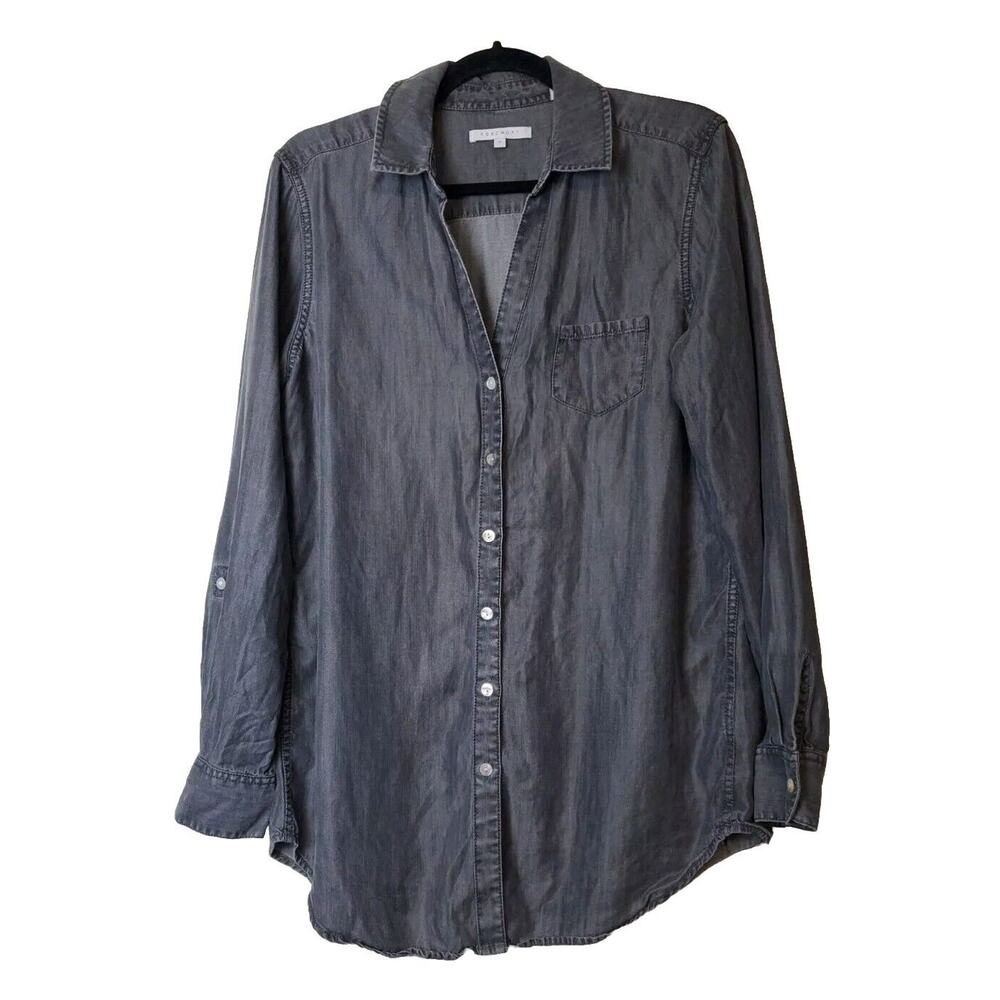 Foxcroft 12 Top Women Gray Chambray Long Sleeve Lyocell‎ Tencel Button Down